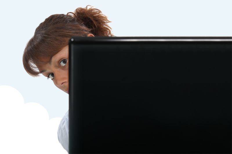 photo of an introverted blogger peeking out from behind her computer screen
